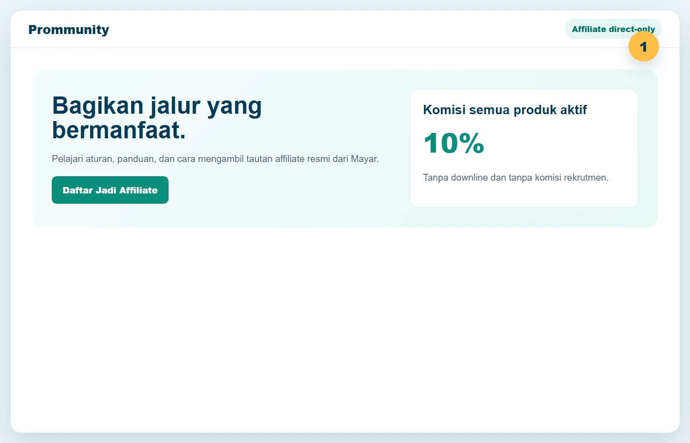 Contoh tombol Daftar Jadi Affiliate pada halaman Prommunity