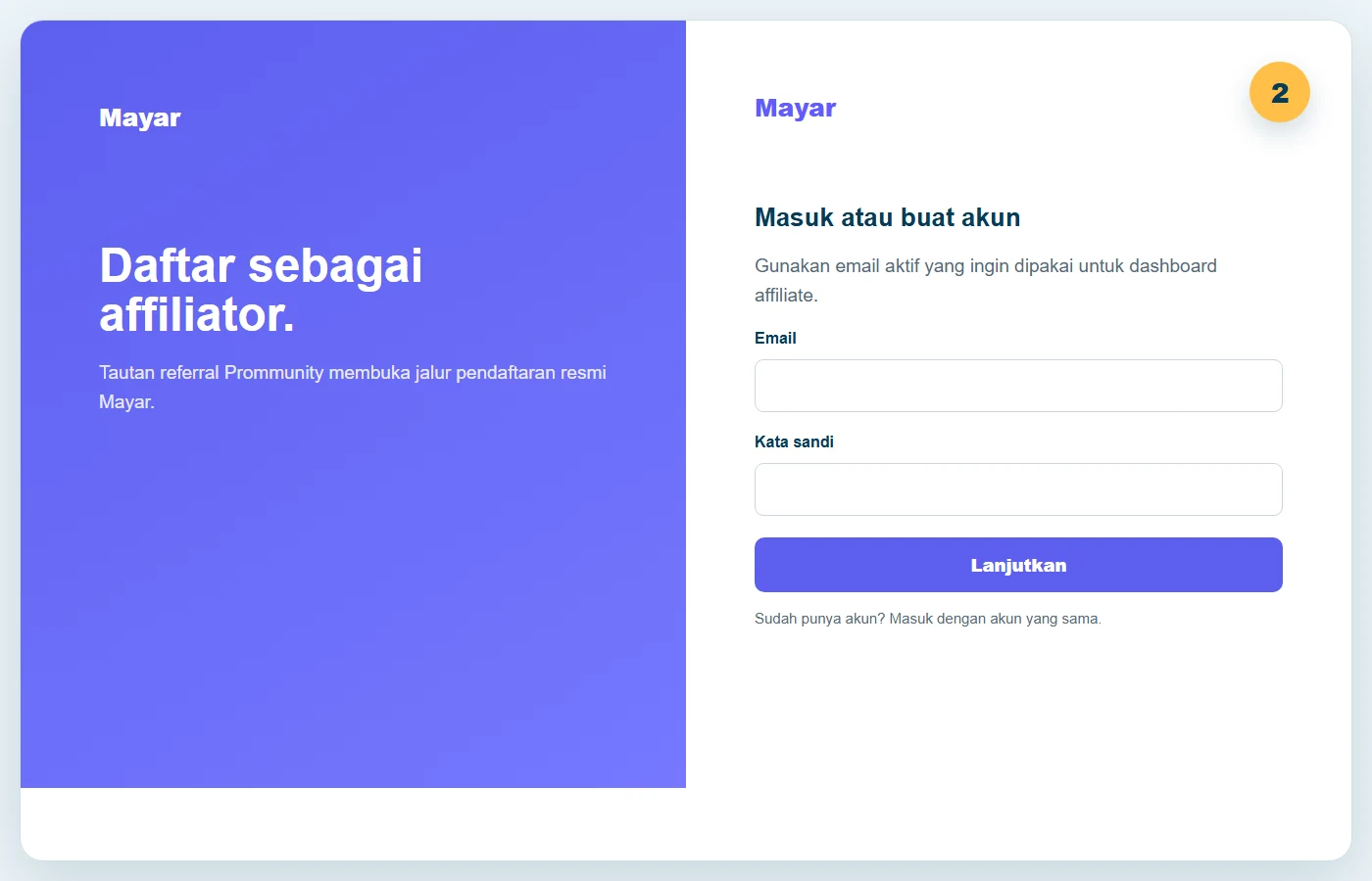 Contoh halaman pendaftaran affiliate