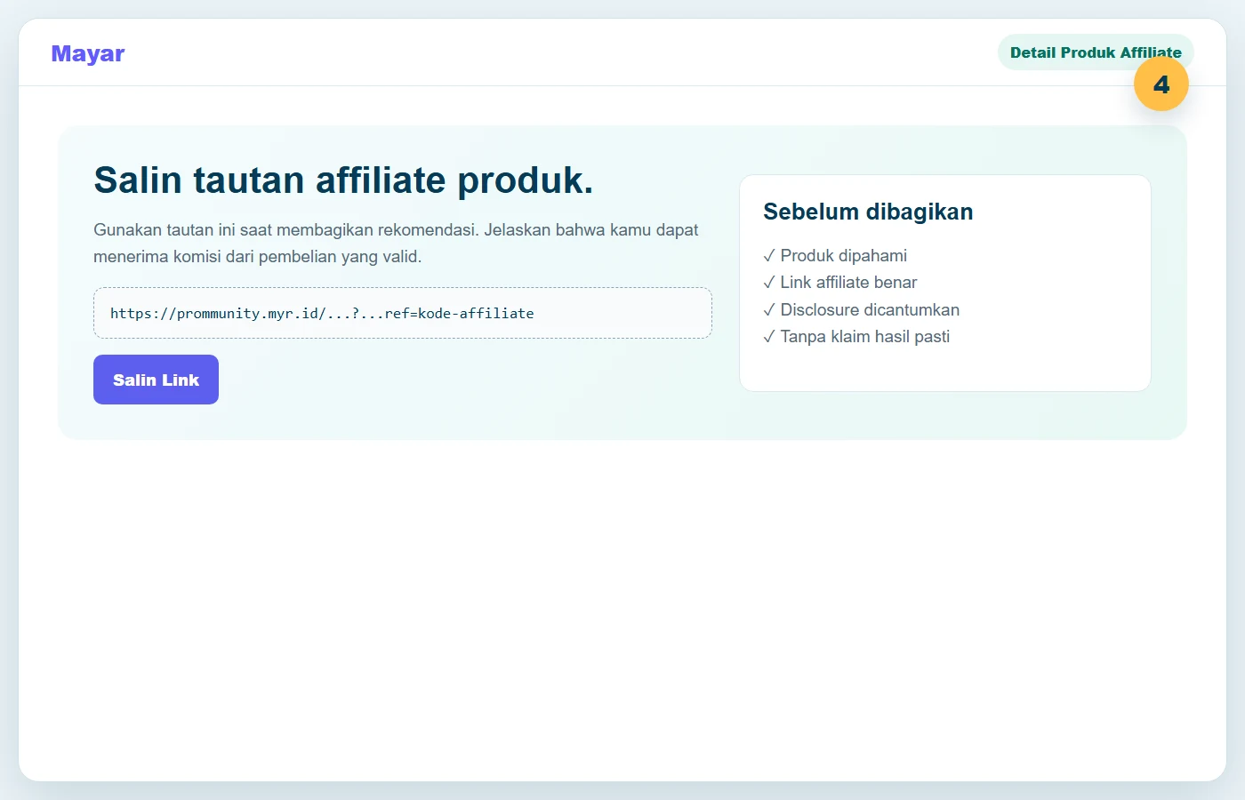 Contoh menyalin tautan affiliate produk