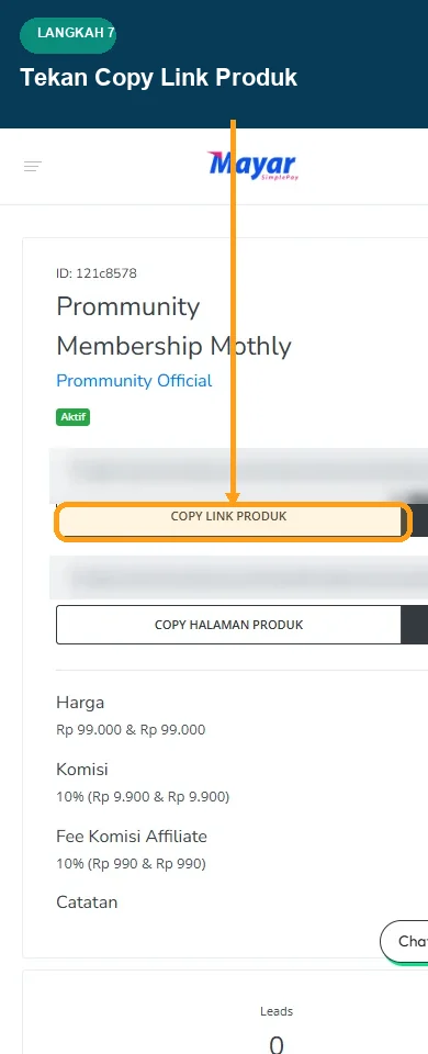 Detail produk affiliate mobile dengan tombol Copy Link Produk disorot