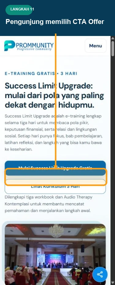 Halaman detail produk Prommunity mobile dengan tombol pilihan produk disorot